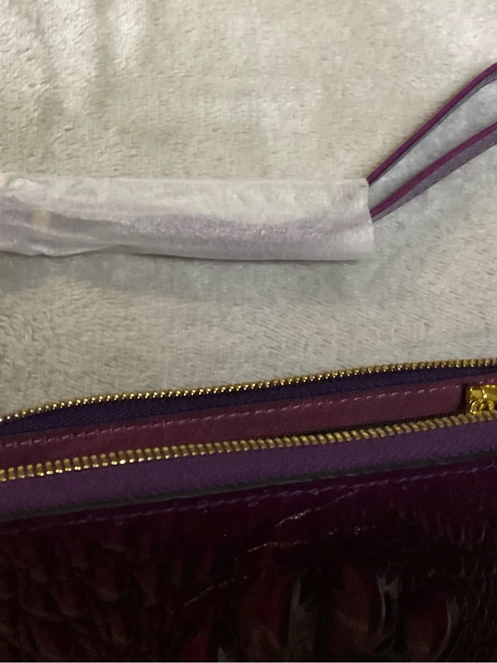 NWT PIJUSHI Purple 3D Rose Embossed Leather Handbag & Matching Wristlet Wallet